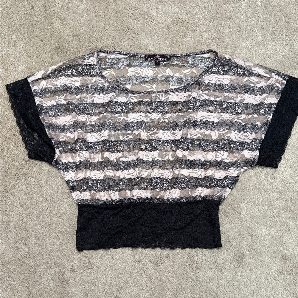 Forever 21 Lace Striped Blouse - Black and Cream